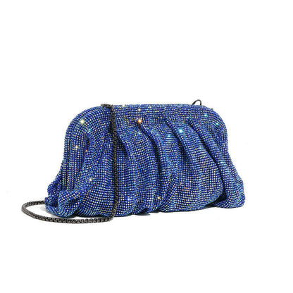 Bolso de mano de alta calidad con tachuelas de diamantes, cadena plisada, clip de nube de diamantes de imitación, bolso de cena, bolso cruzado de un solo hombro 