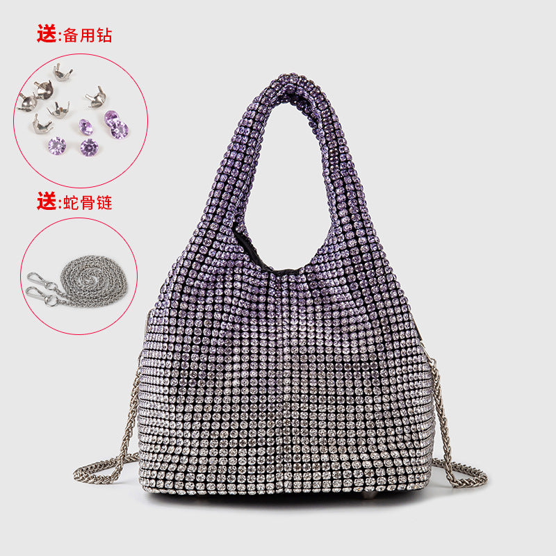 Bolso de mujer con diamantes de imitación, tipo cubo, portátil, elegante, tipo cesta para verduras, tipo chaleco, tipo mensajero 