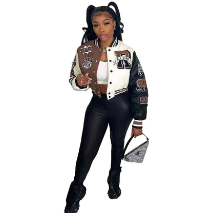 Urban Autumn Winter Positioning Printing Press Button Stitching Thread Varsity Jacket