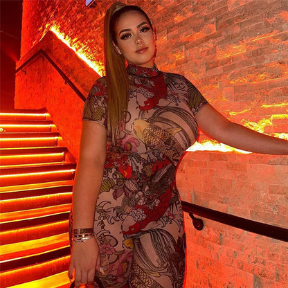 Mono de verano para mujer, sexy, sin espalda, estampado, de malla transparente