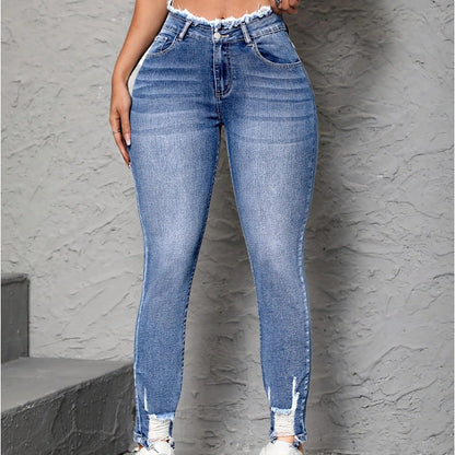 Tendencias de la calle Vaqueros ajustados deshilachados y rotos para mujer Vaqueros para mujer