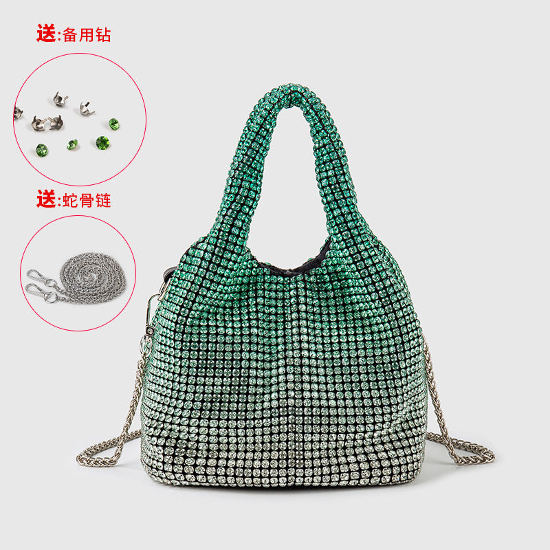 Bolso de mujer con diamantes de imitación, tipo cubo, portátil, elegante, tipo cesta para verduras, tipo chaleco, tipo mensajero 