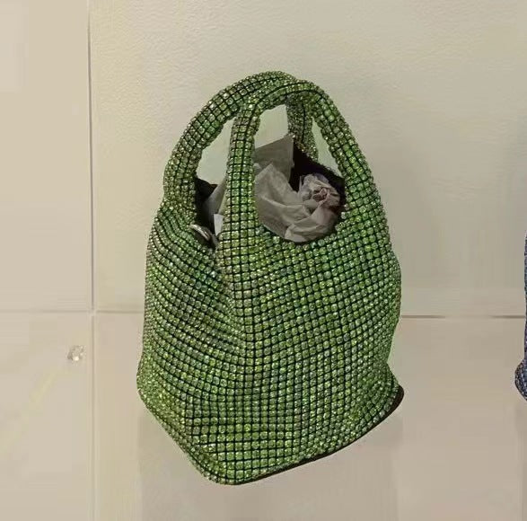Bolso de mujer con diamantes de imitación, tipo cubo, portátil, elegante, tipo cesta para verduras, tipo chaleco, tipo mensajero 