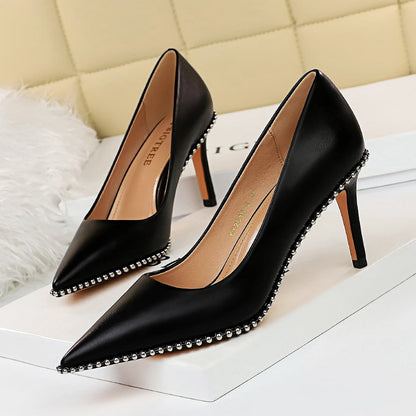 Sexy Nightclubs Thinner High Heels Women Shoes Stiletto Heel Shallow Mouth Pointed Rivets Pumps