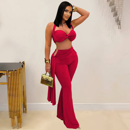 Women Wear Sexy Summer Tube Top Bandage Trousers Set