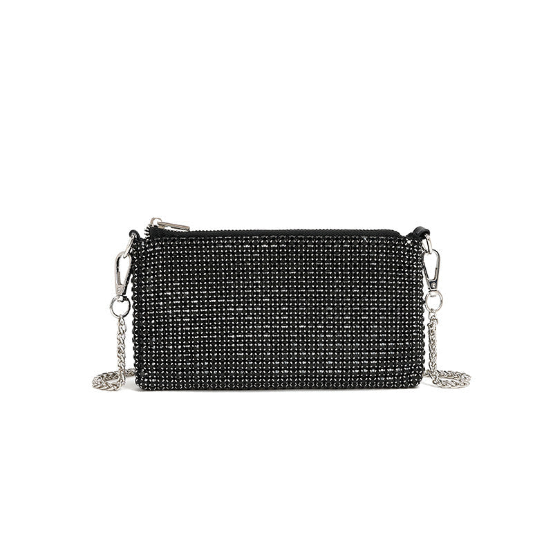 Bolso bandolera con cadena y diamantes incrustados para mujer 