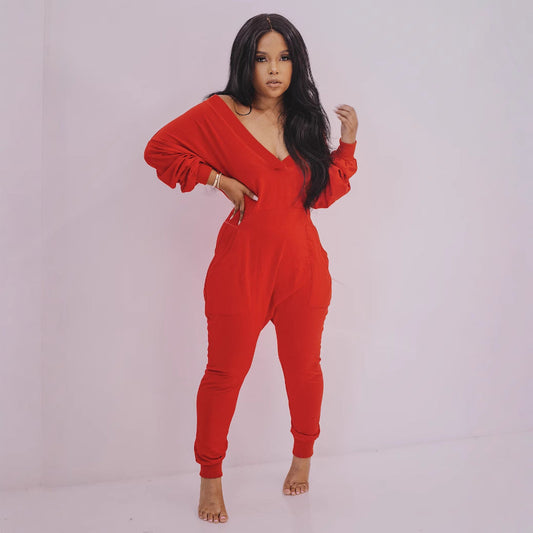 V領性感衛衣連身褲