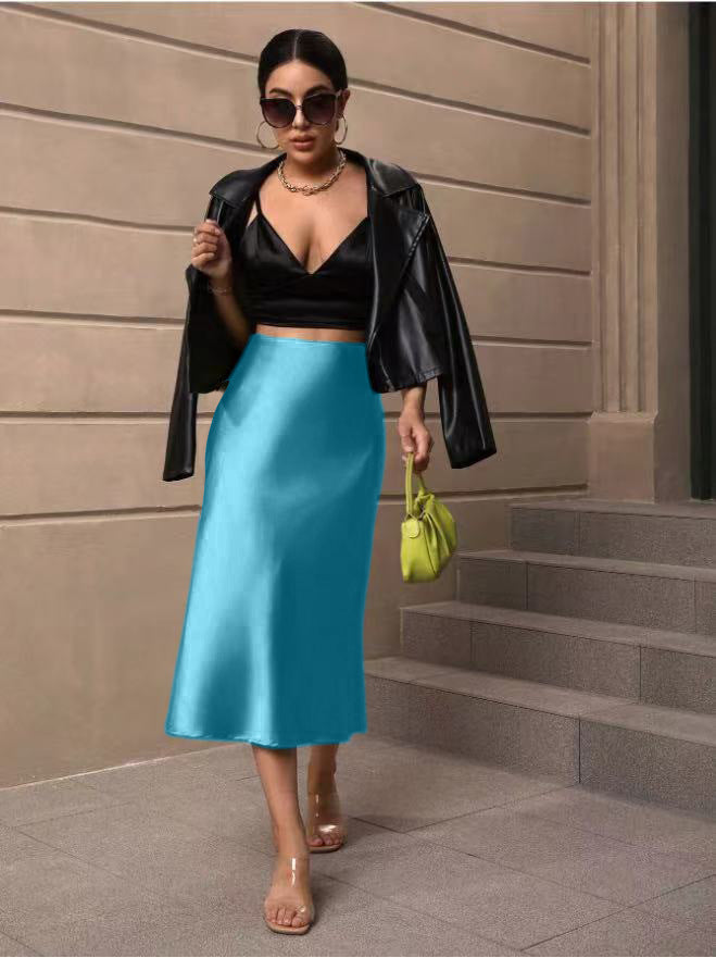 Hip Wrapped Fishtail Skirt Satin Mid Length Skirt Autumn Women Clothing Direct