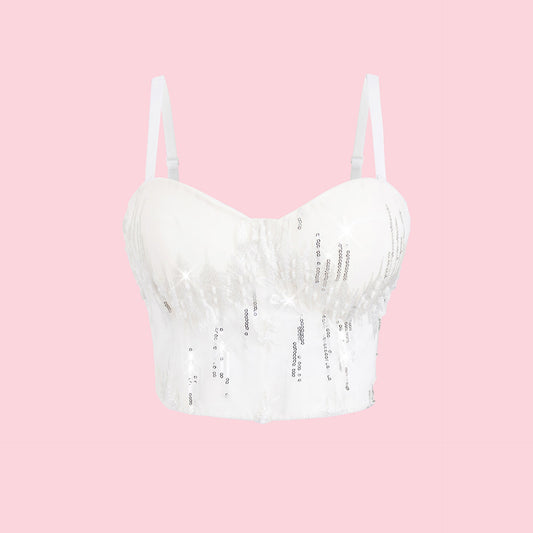 Wants Sexy Sequin Sling Underwear Padded One Piece Chest Wrapped Vest Sexy