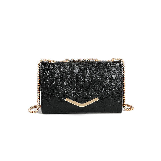 Bolso bandolera cuadrado pequeño con cadena y estampado de cocodrilo para mujer 
