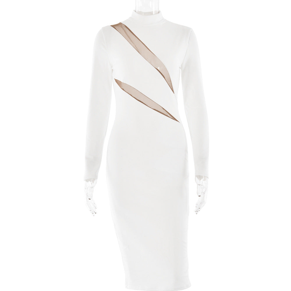 Spring round Neck Long Sleeve Stitching Dress Women Sexy Dress