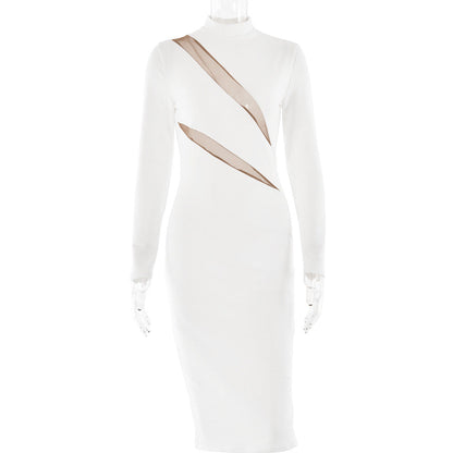 Spring round Neck Long Sleeve Stitching Dress Women Sexy Dress