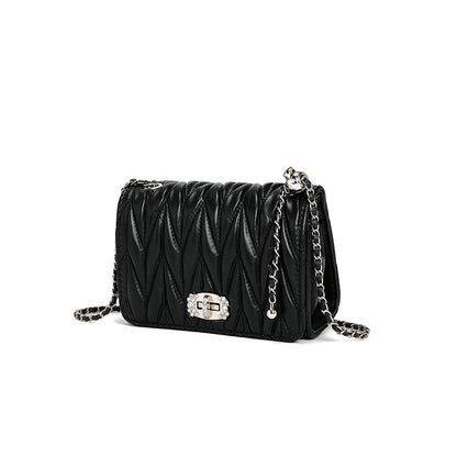 Bolso bandolera pequeño de invierno con cadena plisada y bolas doradas para mujer 