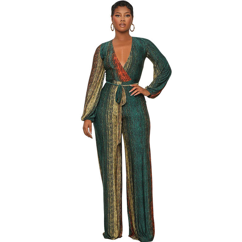 Long Sleeve Jumpsuit Loose Straight Jumpsuit Casual Women Clothing