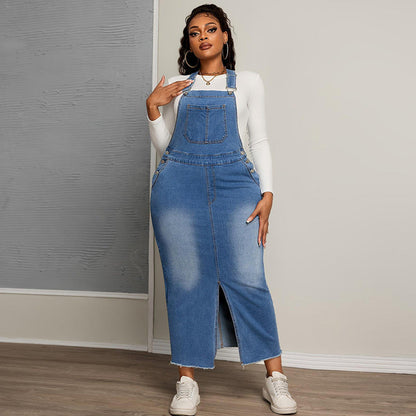 Plus Size Denim Casual All Matching Jeans Denim Suspender Skirt Slimming Dress