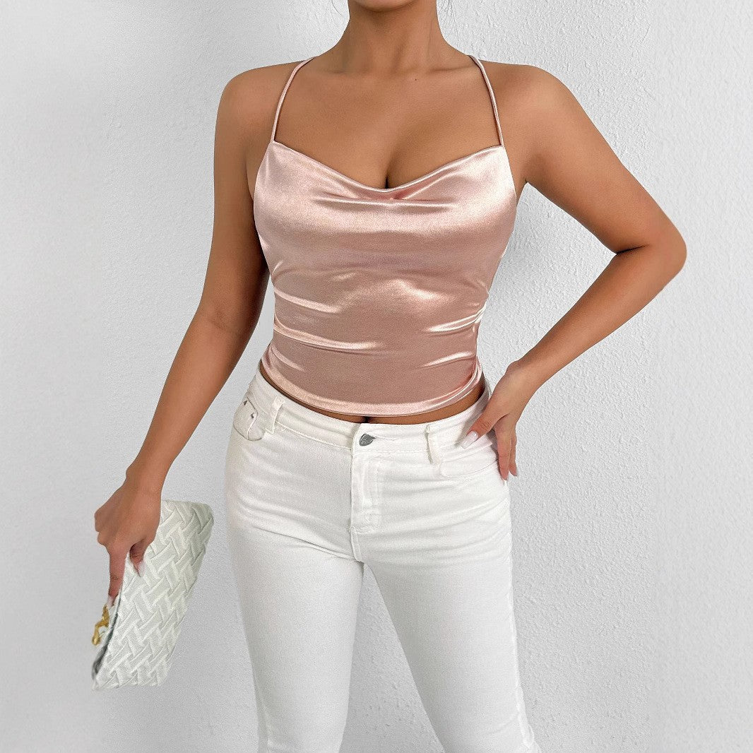 Summer V neck Strap Women Clothing Sexy Lace up Backless Top