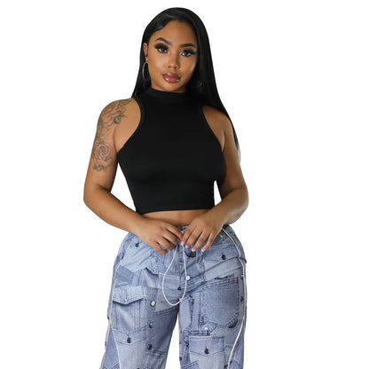 Summer Women Clothing Sports Casual Short Top Solid Color Vest