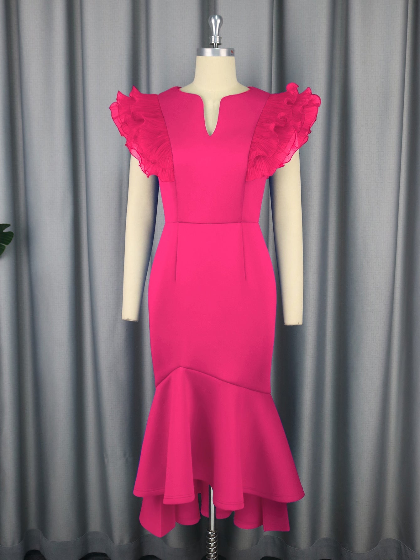 Sexy Ruffle Pleated Short Sleeve Dress Cocktail High Waist Sheath Fishtail Dress Dresses