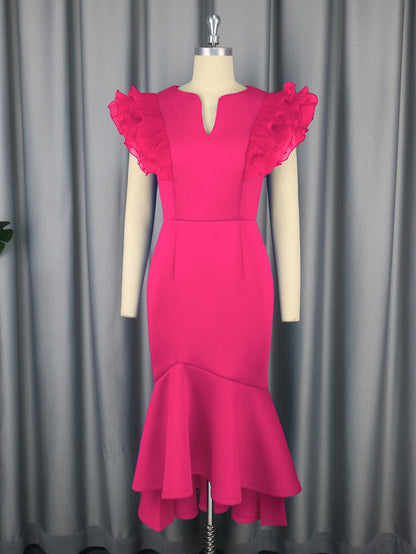 Sexy Ruffle Pleated Short Sleeve Dress Cocktail High Waist Sheath Fishtail Dress Dresses