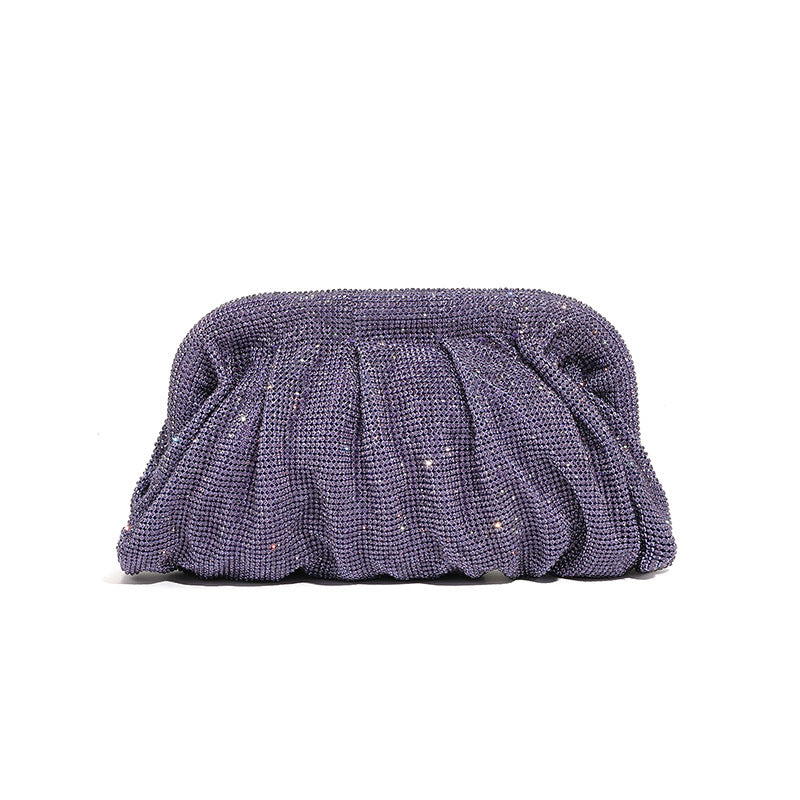 Bolso de mano de alta calidad con tachuelas de diamantes, cadena plisada, clip de nube de diamantes de imitación, bolso de cena, bolso cruzado de un solo hombro 