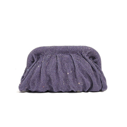 Bolso de mano de alta calidad con tachuelas de diamantes, cadena plisada, clip de nube de diamantes de imitación, bolso de cena, bolso cruzado de un solo hombro 