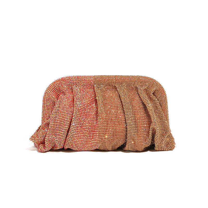 Bolso de mano de alta calidad con tachuelas de diamantes, cadena plisada, clip de nube de diamantes de imitación, bolso de cena, bolso cruzado de un solo hombro 