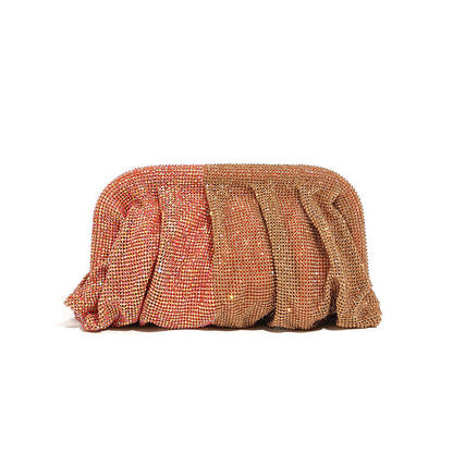 Bolso de mano de alta calidad con tachuelas de diamantes, cadena plisada, clip de nube de diamantes de imitación, bolso de cena, bolso cruzado de un solo hombro 