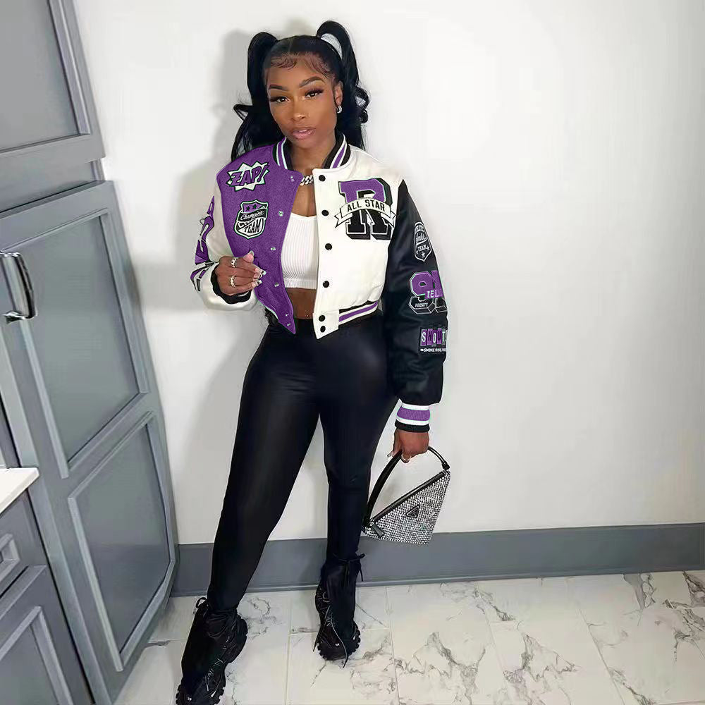 Urban Autumn Winter Positioning Printing Press Button Stitching Thread Varsity Jacket