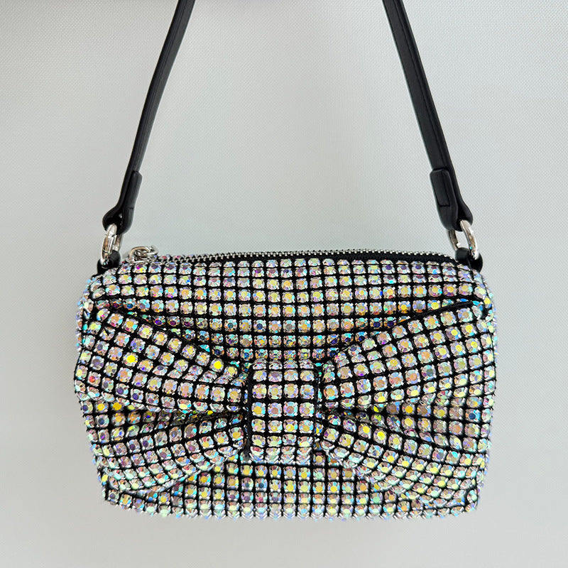Bolso pequeño cuadrado clásico con lazo elegante, lleno de diamantes de imitación para fiesta, bolso de mano con cadena, bandolera de hombro para mujer, bolso moderno 