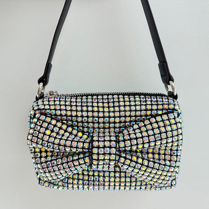 Bolso pequeño cuadrado clásico con lazo elegante, lleno de diamantes de imitación para fiesta, bolso de mano con cadena, bandolera de hombro para mujer, bolso moderno 