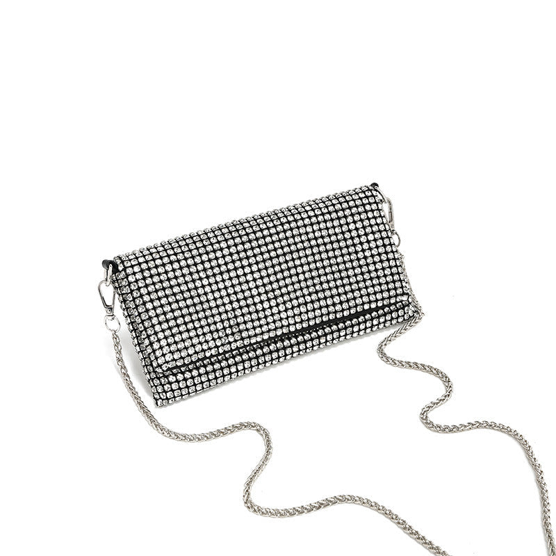 Bolso bandolera de invierno con cadena y diamantes incrustados para mujer 