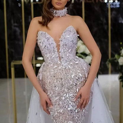 Summer Women Clothing Dress Sequined Fishtail Sleeveless Long Mesh Dress