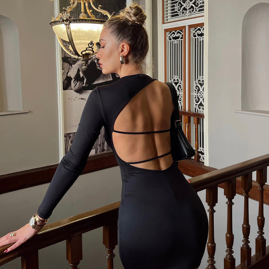 Vestido ajustado de verano para mujer, color liso, cuello redondo, sin espalda, estilo riñonera, sexy