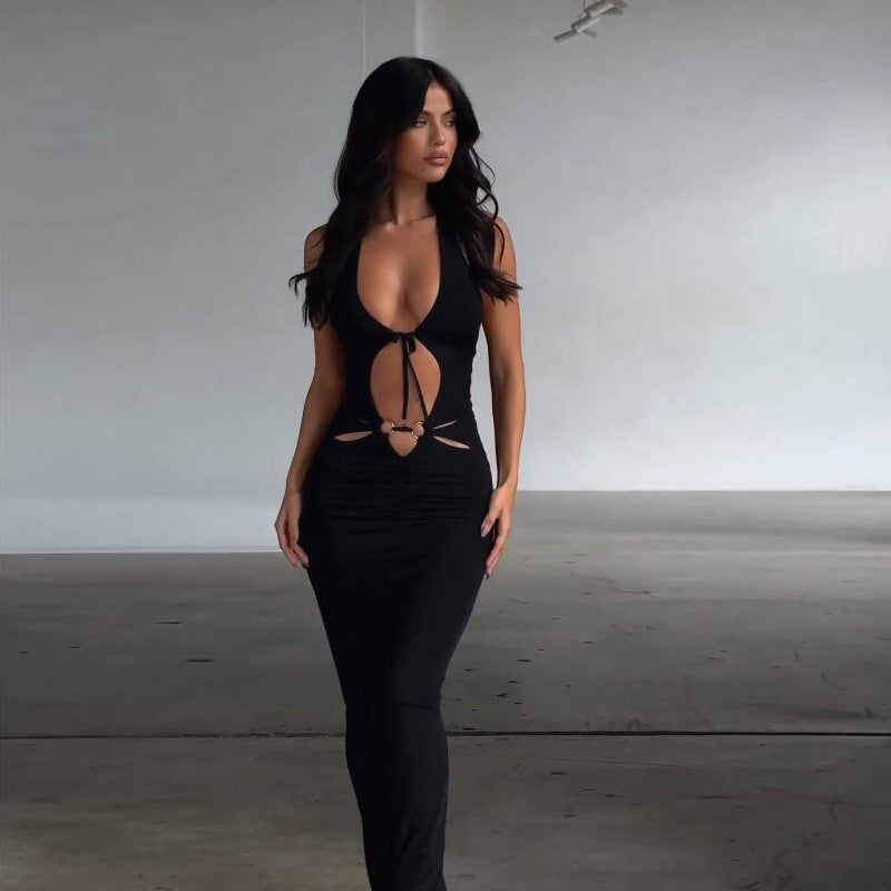 Vestido ajustado con escote en V y mangas cortas para mujer, ropa de verano y otoño