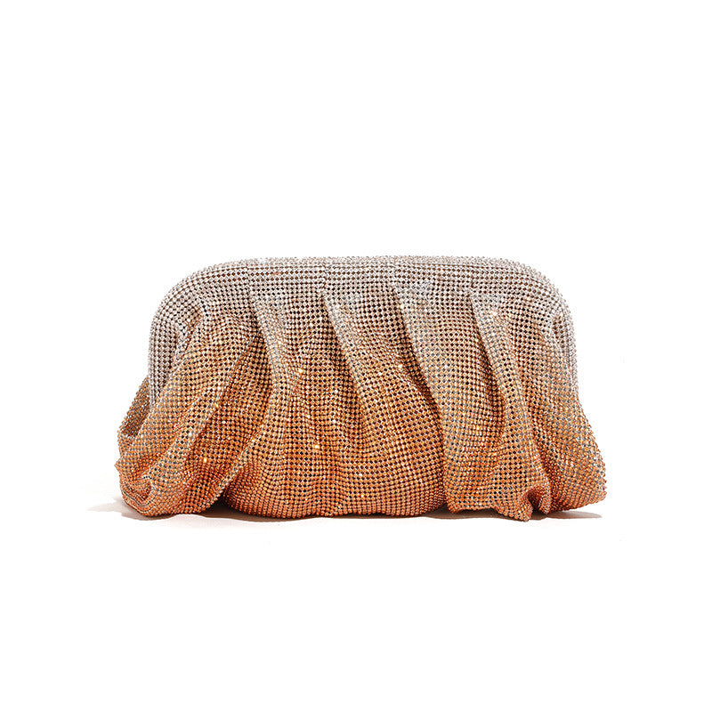 Bolso de mano de alta calidad con tachuelas de diamantes, cadena plisada, clip de nube de diamantes de imitación, bolso de cena, bolso cruzado de un solo hombro 