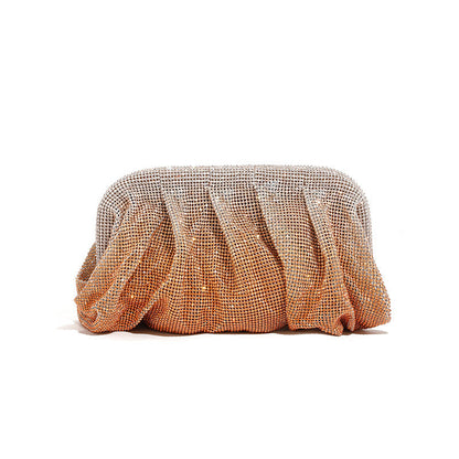 Bolso de mano de alta calidad con tachuelas de diamantes, cadena plisada, clip de nube de diamantes de imitación, bolso de cena, bolso cruzado de un solo hombro 