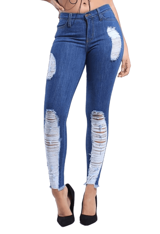 {P1659} Blue Denim Distressed Skinny Jeans