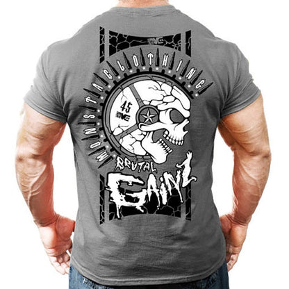 Printed Running T Shirt Men Cotton Sport Gym Shirt Men Fitness Top Workout Clothing Sportswear Jogging Training Sports Tshirt