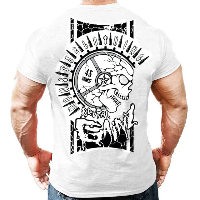 Printed Running T Shirt Men Cotton Sport Gym Shirt Men Fitness Top Workout Clothing Sportswear Jogging Training Sports Tshirt