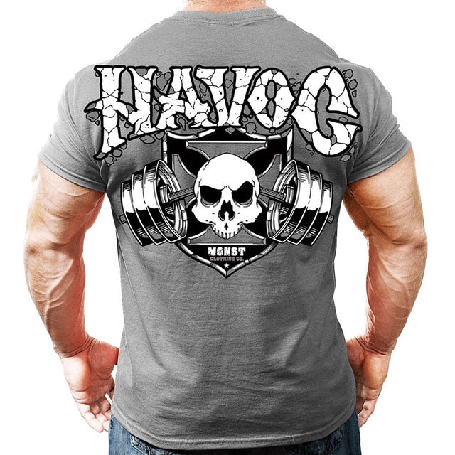 Printed Running T Shirt Men Cotton Sport Gym Shirt Men Fitness Top Workout Clothing Sportswear Jogging Training Sports Tshirt