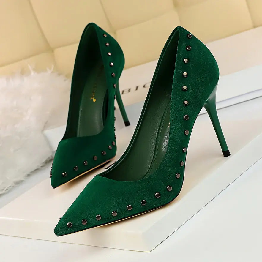 Vintage Women's High Heels with Pointed Toe and Studs