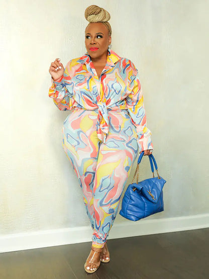 女士大尺碼秋季兩件套裝