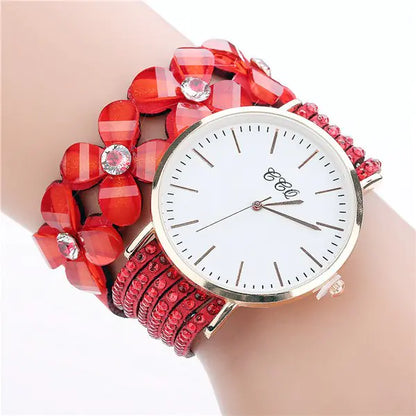 Reloj de pulsera circular CCQ para mujer con cristales florales