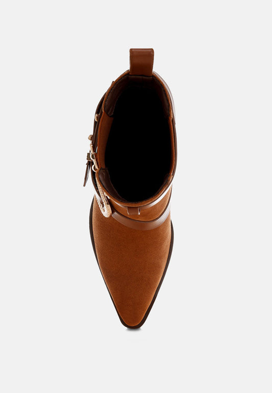 Raveta Microfiber Buckle Strap Western Boots