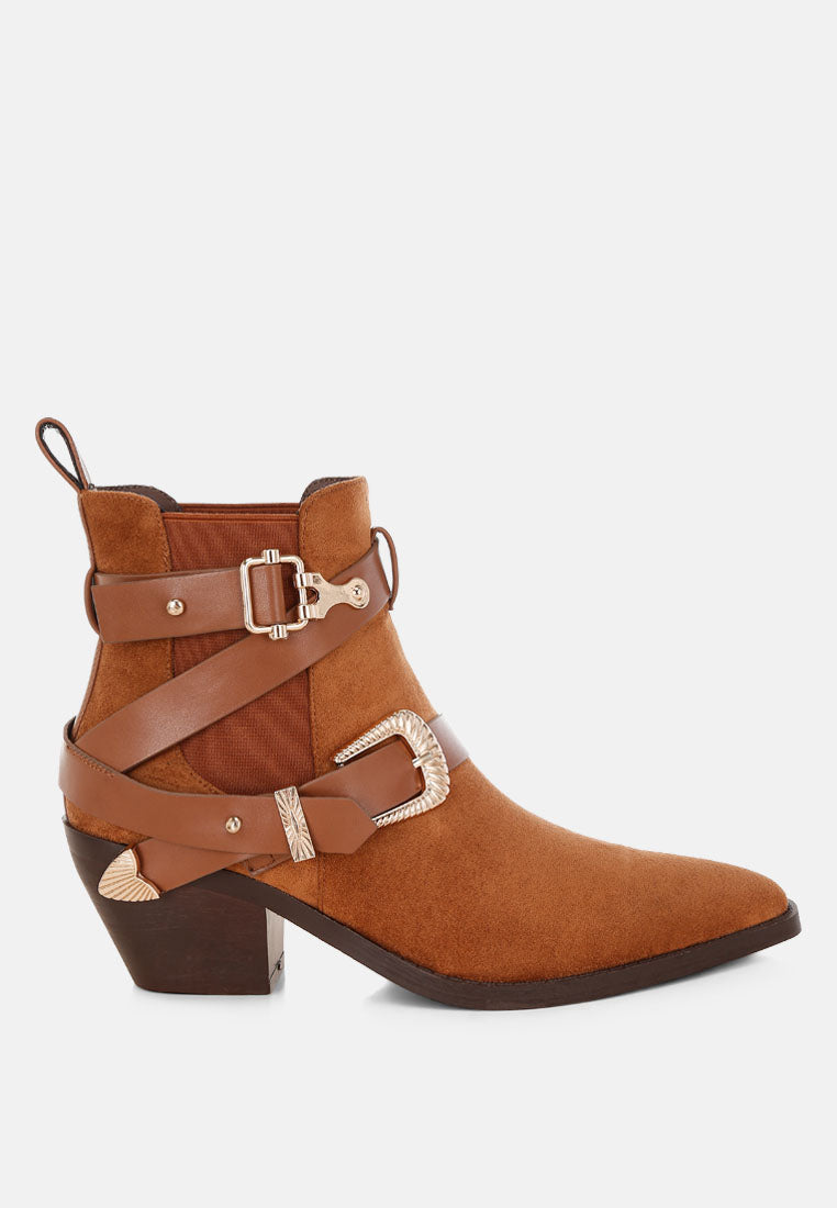Raveta Microfiber Buckle Strap Western Boots
