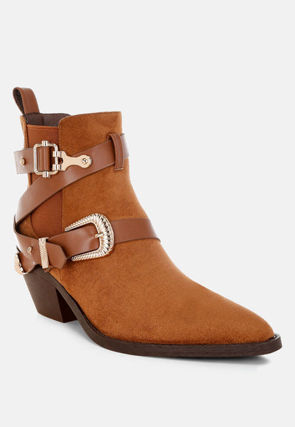 Raveta Microfiber Buckle Strap Western Boots