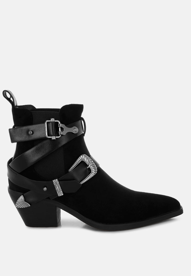 Raveta Microfiber Buckle Strap Western Boots