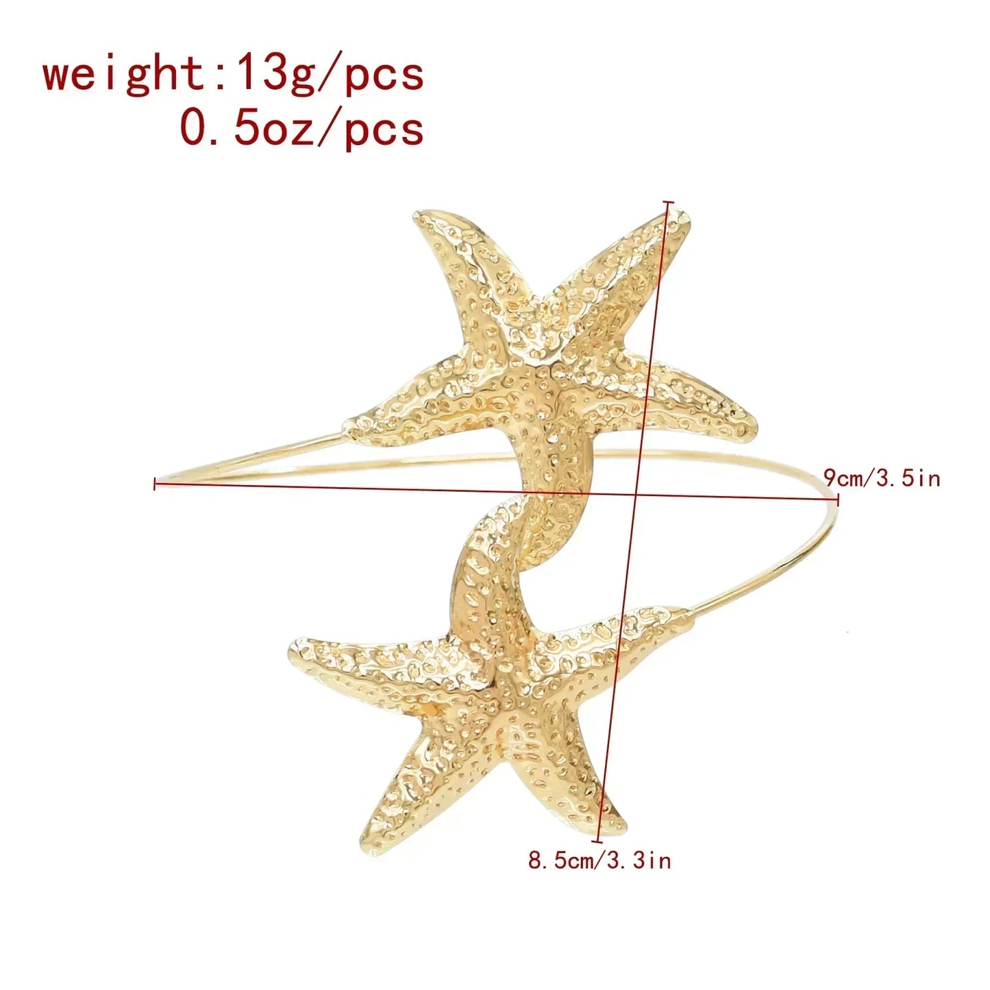 New Fashion Golden Alloy 2 Starfish Arm Bracelet for Women  Summer Beach \Dance Party Cuff Bracelets Jewlery Accessories Gifts