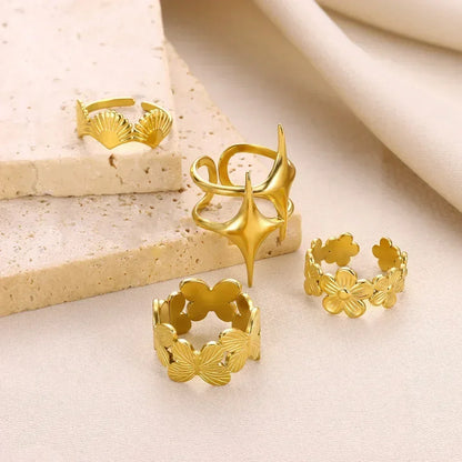 Anillos abiertos de acero inoxidable con forma de flor para mujer, joyería de moda para bodas, corazón, color dorado, anillo hueco geométrico, accesorios diarios, regalo