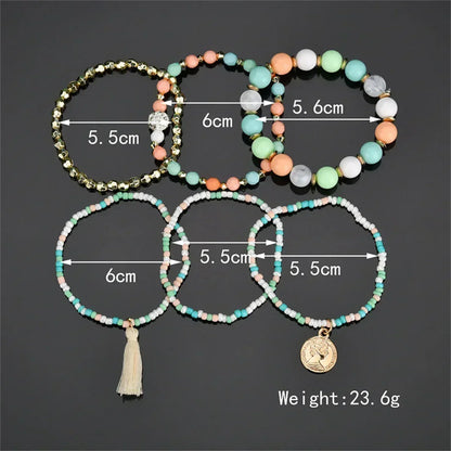 Pulseras de cuentas multicolores con borlas de cristal bohemio para mujer, hechas a mano, con cuerda elástica, joyería para fiestas de playa de verano